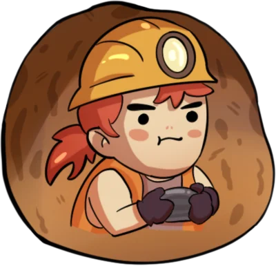Ruby, the game's miner, holding a controller inside a potato